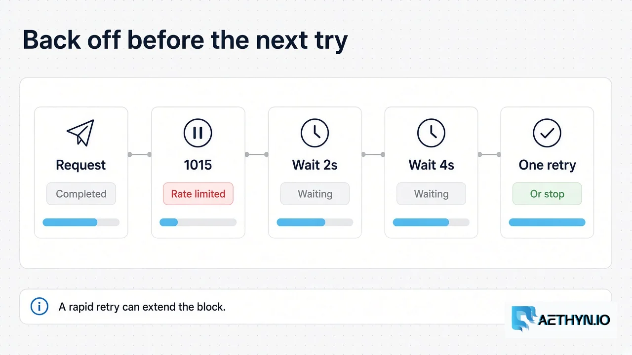 Request, 1015, wait, longer wait, then one retry
