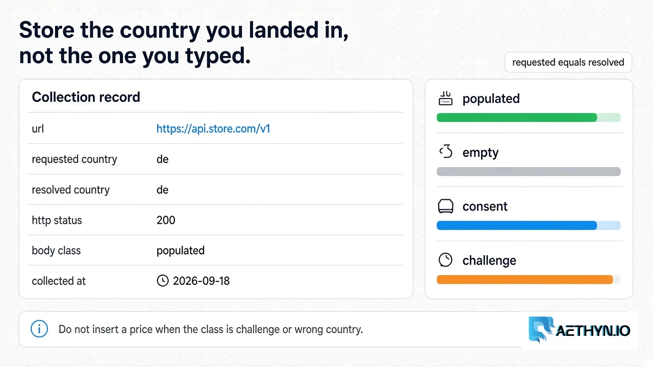 Do not insert a price when the class is challenge or wrong_geo. Store the country you landed in, not the one you typed