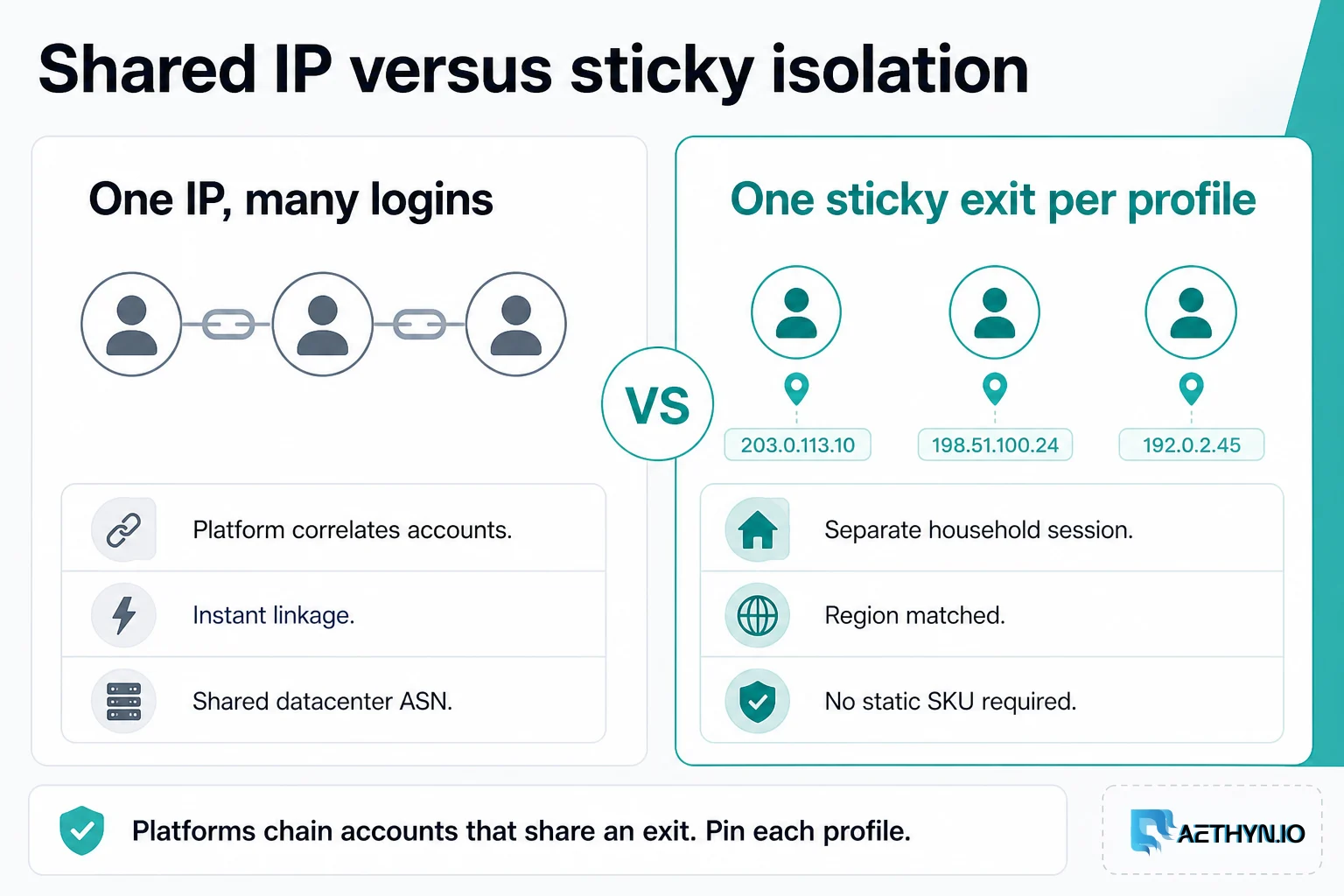 Shared IP versus sticky isolation for social media accounts